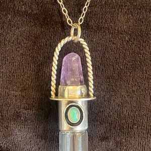 ROADKILL GEMS Sterling Silver Twisted Classic-Amethyst+Opal Rollerball Necklace